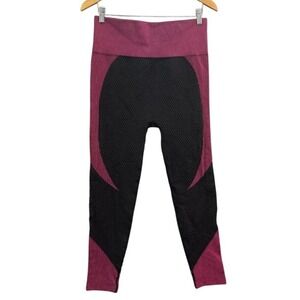 LA Winner Seamless High Waisted Leggings Magenta Pink Black Textured M/L